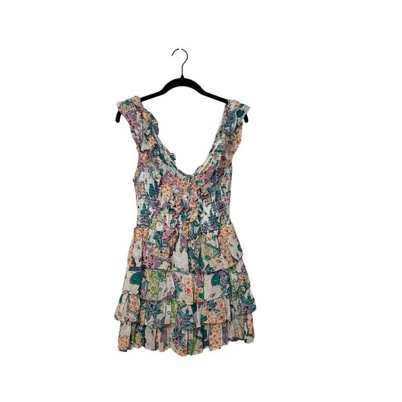 Anthropologie Love The Label Floral Ruffle Smocked Mini Dress Size Medium - Picture 1 of 5